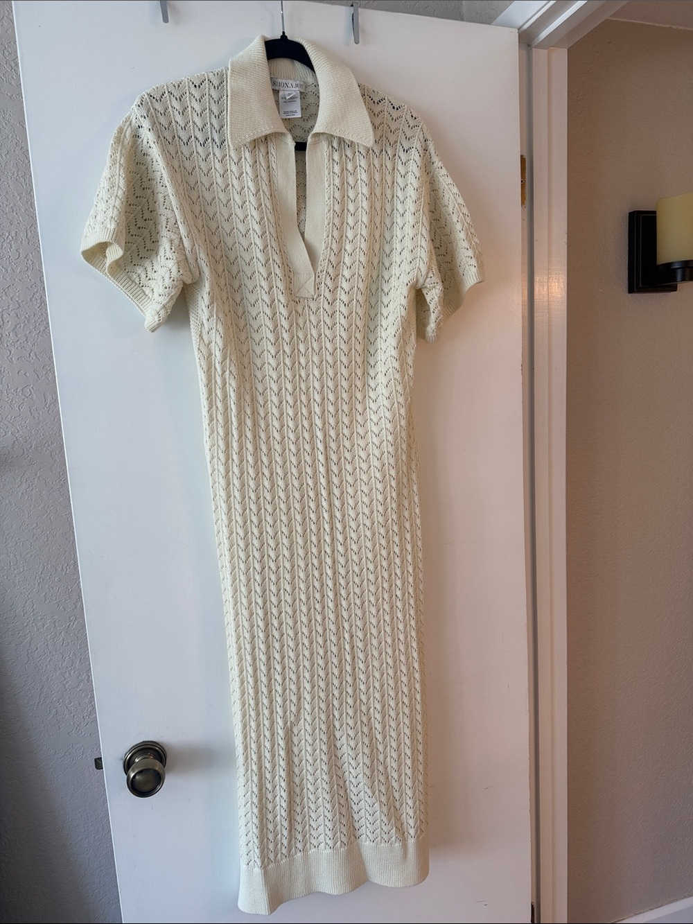 Shona Joy Cream Knit Polo Midi Dress